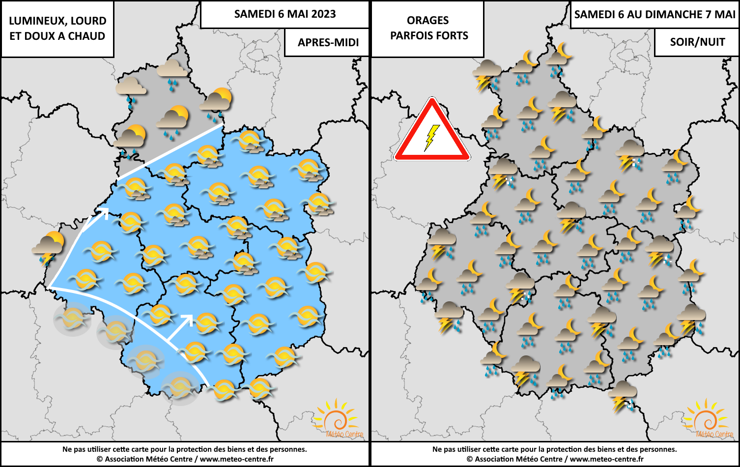 Conditions météo prévues ce samedi 6 mai 2023 sur le Centre - Val de Loire (copyright : Association Météo Centre).