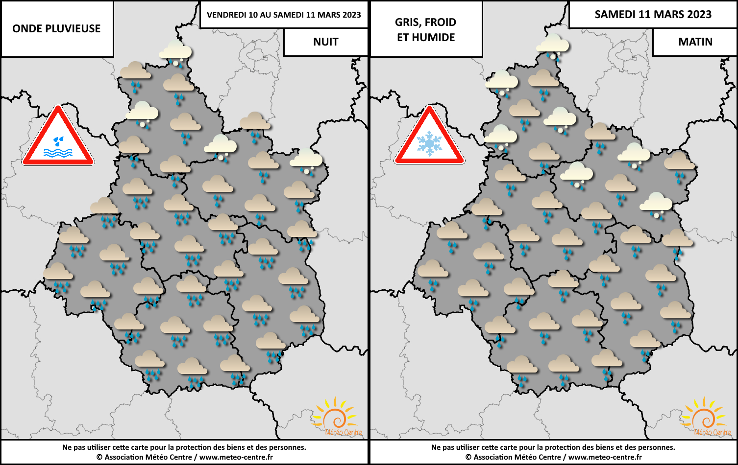 Conditions météo prévues ce samedi 11 mars 2023 sur le Centre - Val de Loire (copyright : Association Météo Centre).