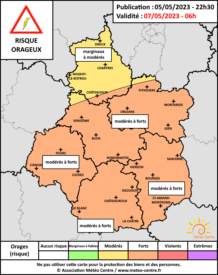 Carte risque orageux du 6 mai 2023 (copyright : Association Météo Centre).
