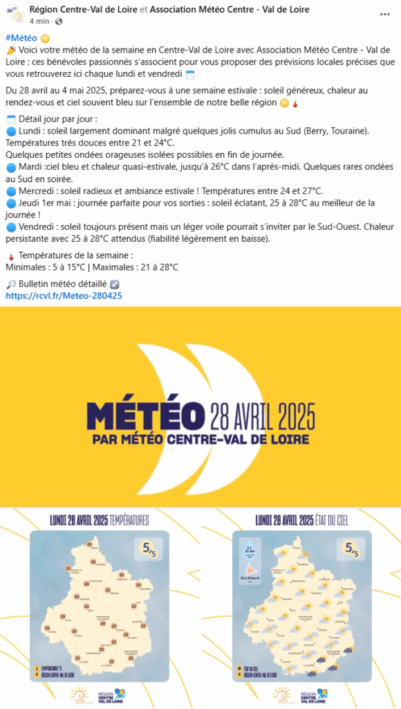 Exemple d'une publication sur un réseau social (Facebook).